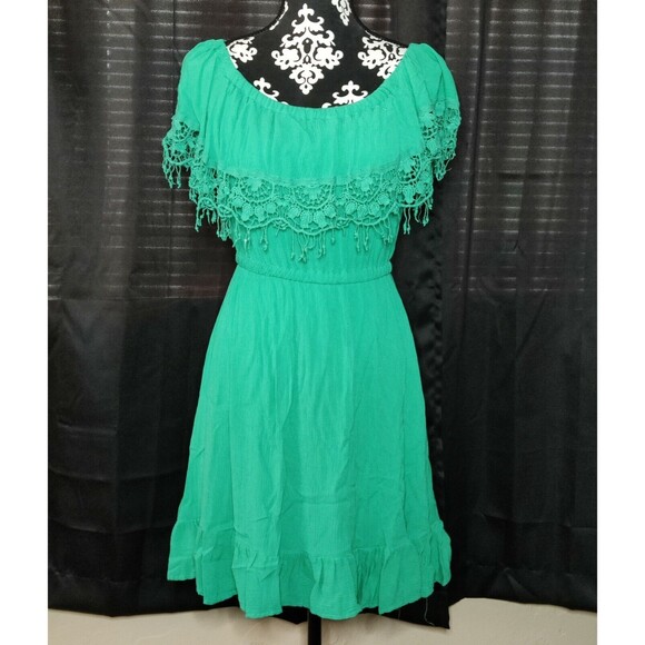 XOXO Lace Ruffle Dress Sleeveless Scoop Neck Green Womens Size Medium‎ - Picture 3 of 12